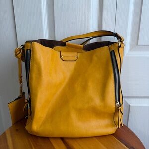 Faux leather mustard yellow hobo shoulder bag